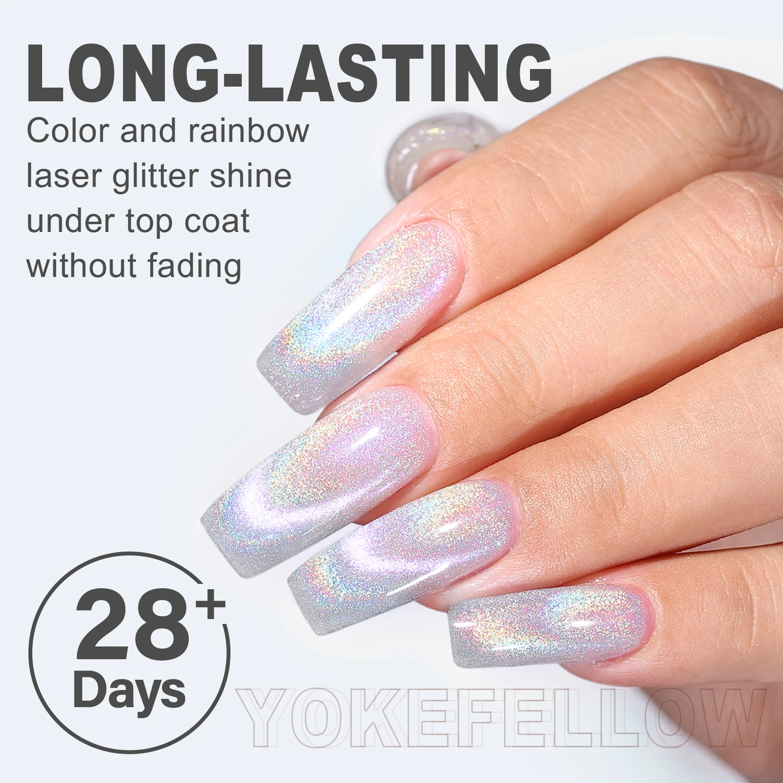 YOKEFELLOW Rainbow Cat Eye Gel Polish Magnetic Omnipotent Silver Holographic 9D Cat Magnetic Gel Nail Polish Sparkle Gel Polish