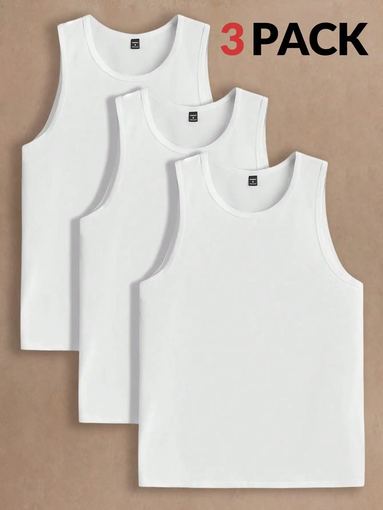 

3 Pack Men's Solid White Casual Knit Sleeveless Tank Tops for Daily Wear