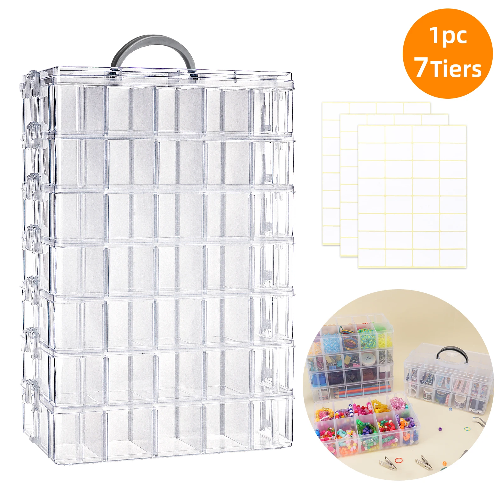 SGHUO Stackable Bead Organizer 7 Tier 70 Compartments Plastic Storage Box for Craft Jewelry Washi Tape Sewing Toys Supplies