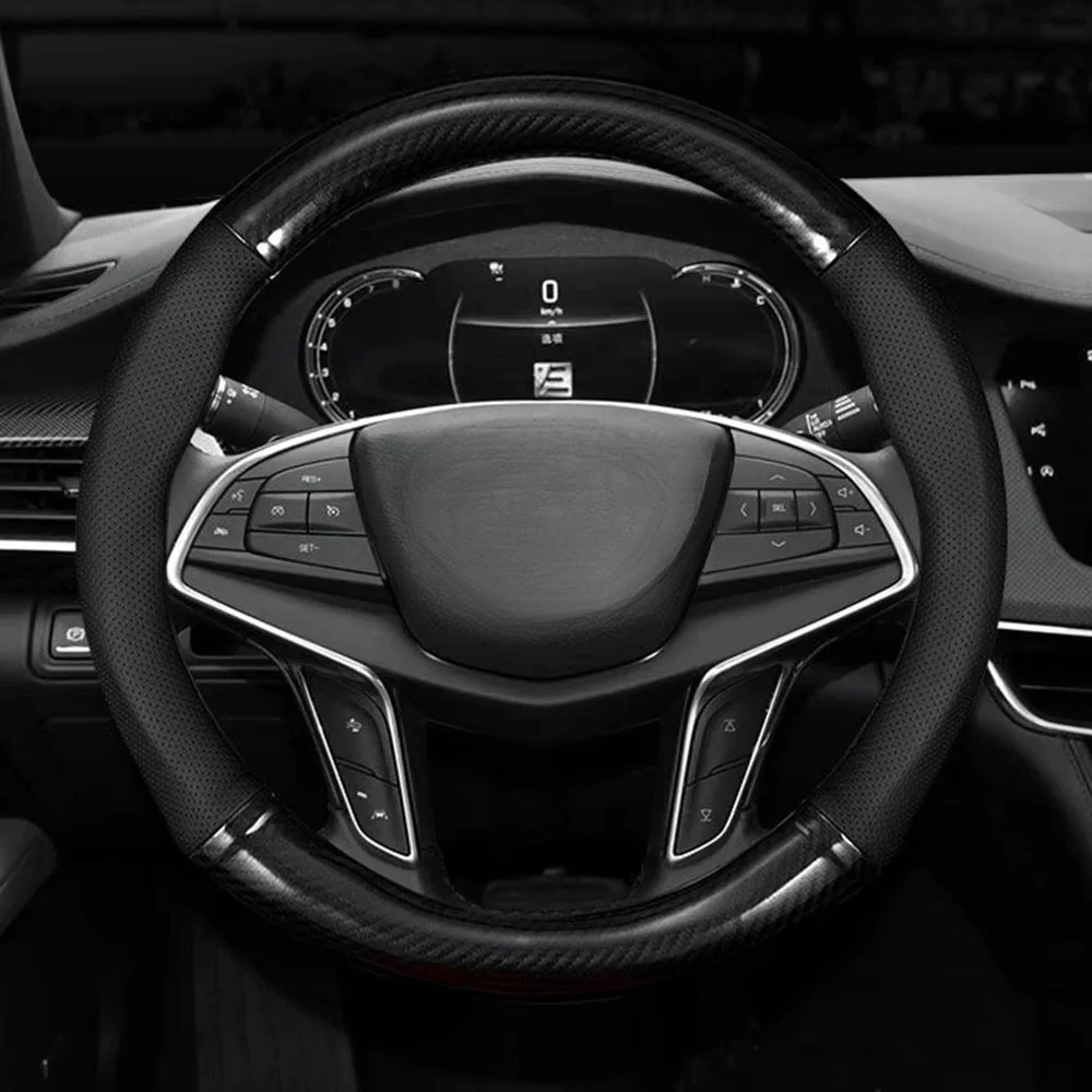 ฝาครอบพวงมาลัยหนังคาร์บอนไฟเบอร์สําหรับ VW สําหรับ BMW สําหรับ Opel สําหรับ Peugeot สําหรับ Hyundai สําหรับ Ford สําหรับ Mazda สําหรับ Toyota สําหรับ Honda