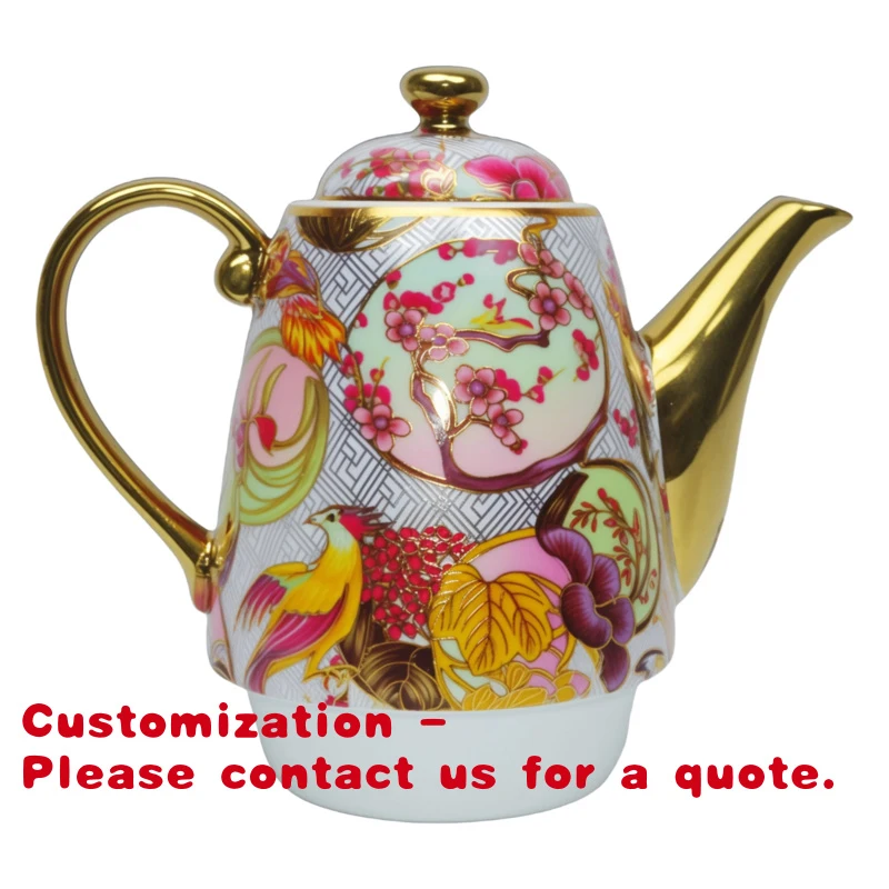 custom.Luxury Ceramic Tea Set & Coffee Pot Set - Colorful Decorative Pattern Gold-Trimmed Ceramic Tableware Set Home & Gifti