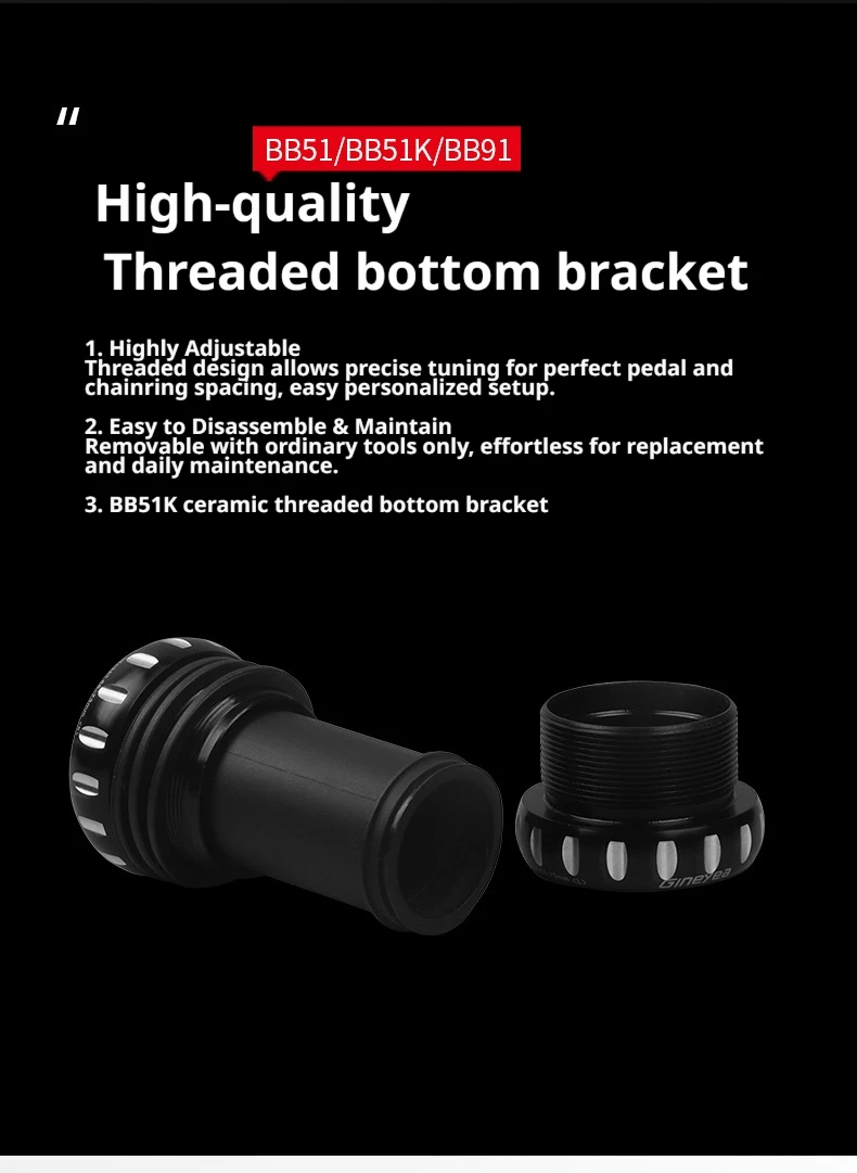 Gineyea BSA Tretlager mit Keramiklager, 24mm 29mm Spindel, 68mm 73mm 100mm 120mm für MTB und Rennräder – Detail 5