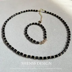 Natural 4mm obsidian Necklace Copper Plated 14K Gold Accessories