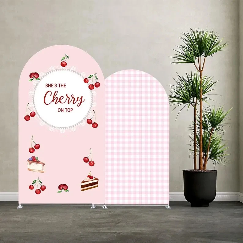 

LS 2-Sided Arch Cover Cherry Baby Shower Decoration Backdrop Cake Smash Newbron 1st Birthday Party Photo Banner Props