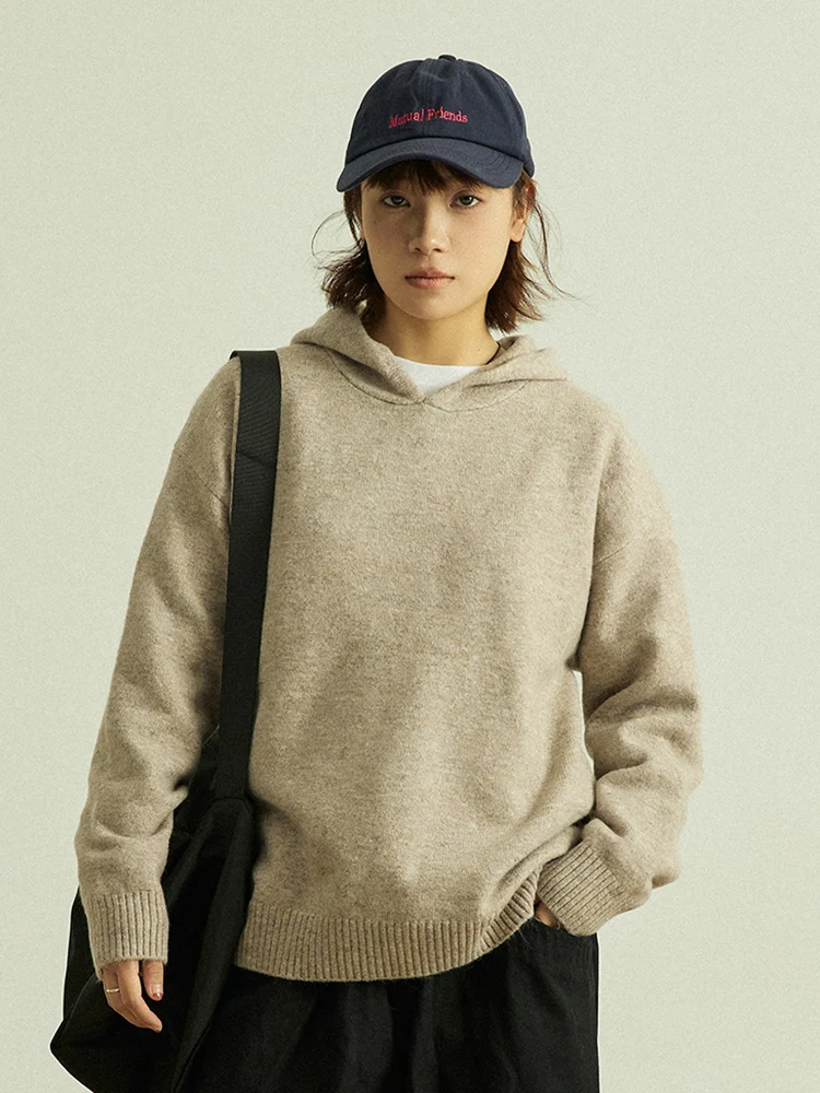 

GoodNorth японский свободный крой вязаный свитер с капюшоном для мужчин и женщин повседневная вязаная шапка из пряжи irt полиэстер акриловая смесь зима