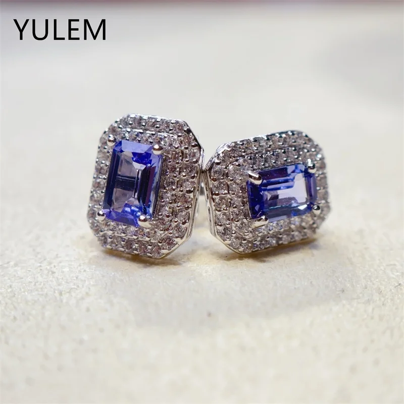 

Классические серьги из серебра 925 пробы с танзанитом 4 мм * 6 мм, серьги из натурального танзанита, позолоченные 18 карат, серебряные украшения