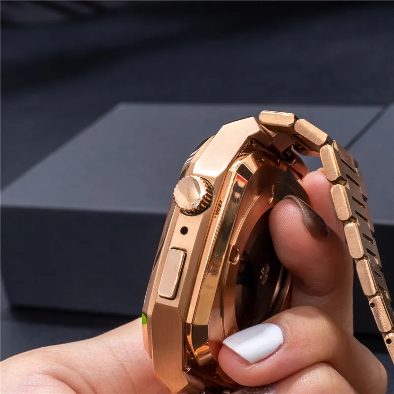 สําหรับ Apple Watch Series 10 9 8 7 6 5 4 SE สแตนเลสสตีล AP MOD ชุดป้องกันกรณีสายคล้องคอ 46 มม.44 มม.45 มม.