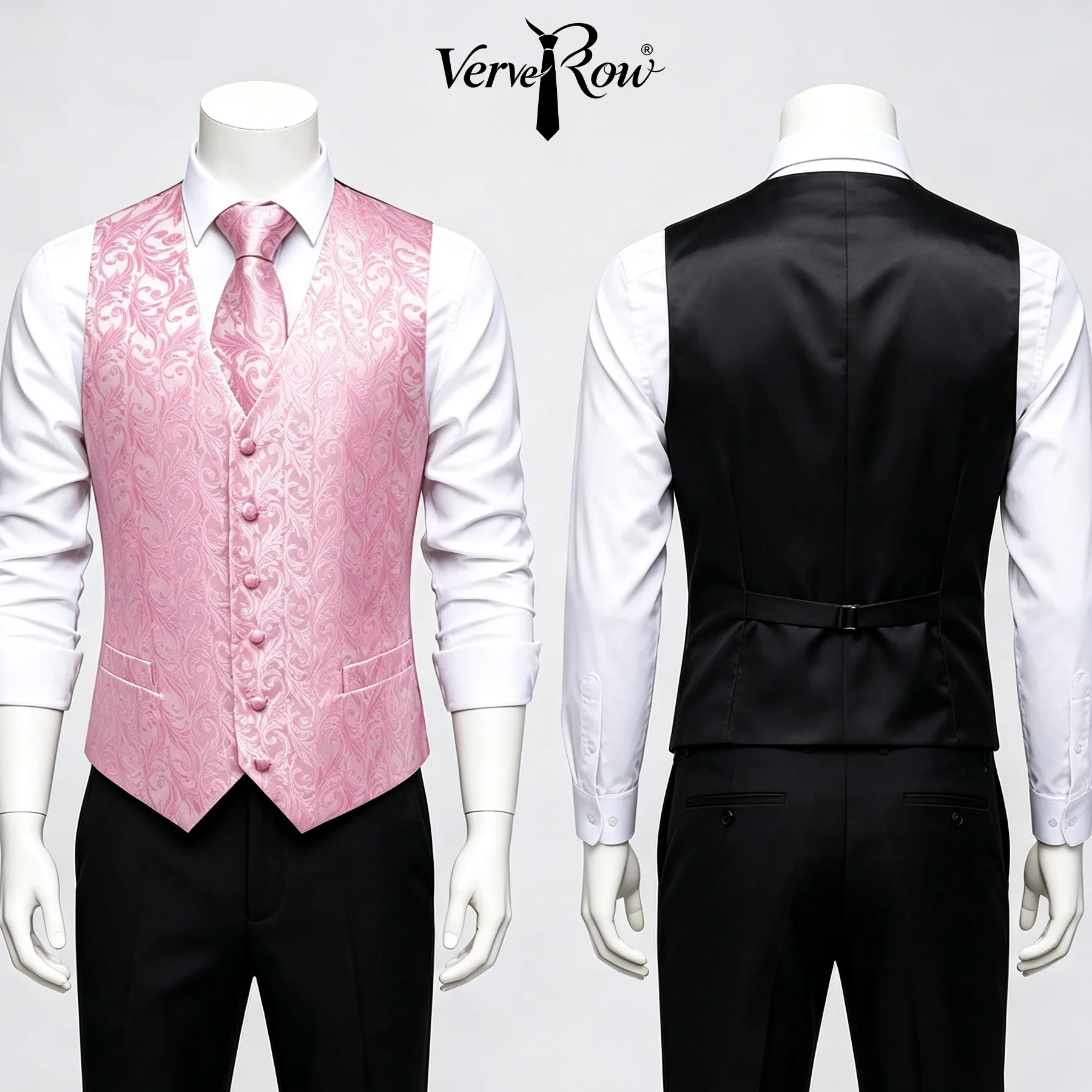 Corbata rosa para hombre, pañuelo de bolsillo, accesorio de traje de tres piezas para banquete, ceremonia, uso diario formal