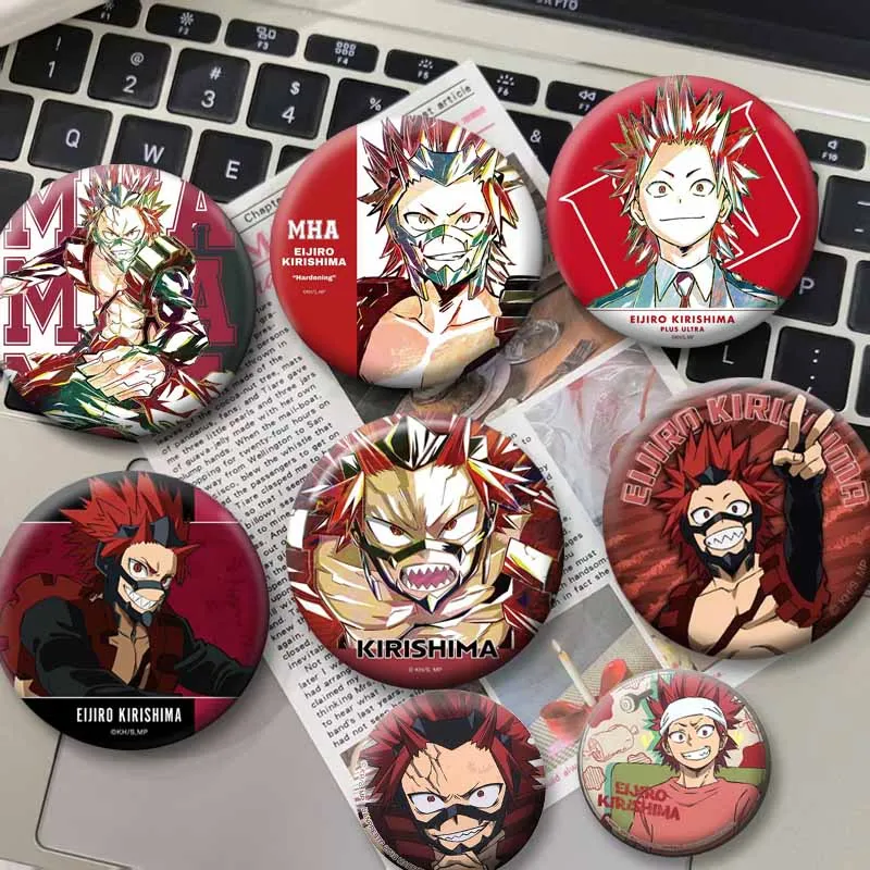 Cool Cartoon Character Eijiro Kirishima Badges Anime Figure Round Cosplay Lapel Pins Bag Clothes Hat Decor Brooch Friends Gifts