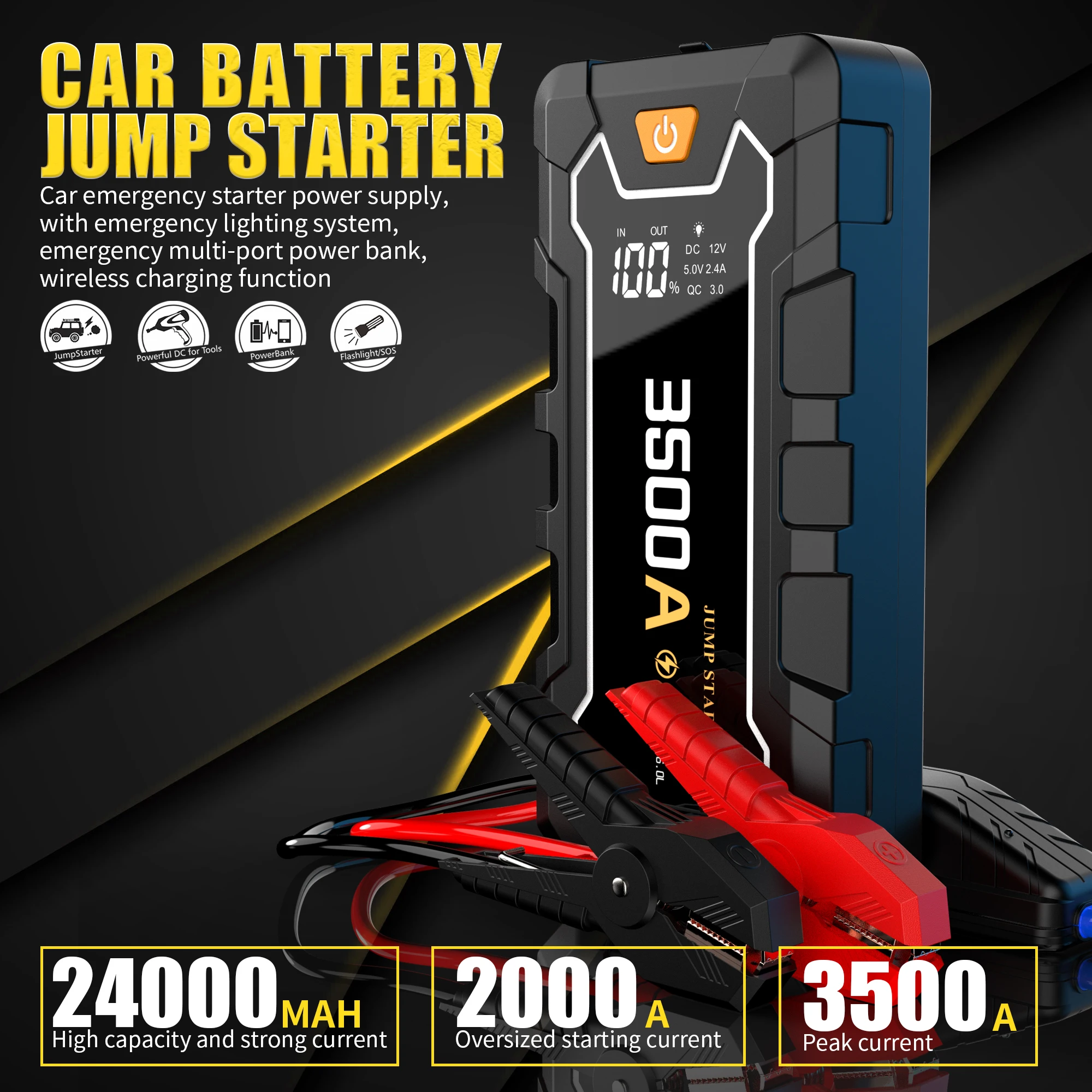 

3500A Car Jump Starter Power Bank 12V Portable Car Battery Booster Charger Starting Device Petrol Diesel Car Starter Buster