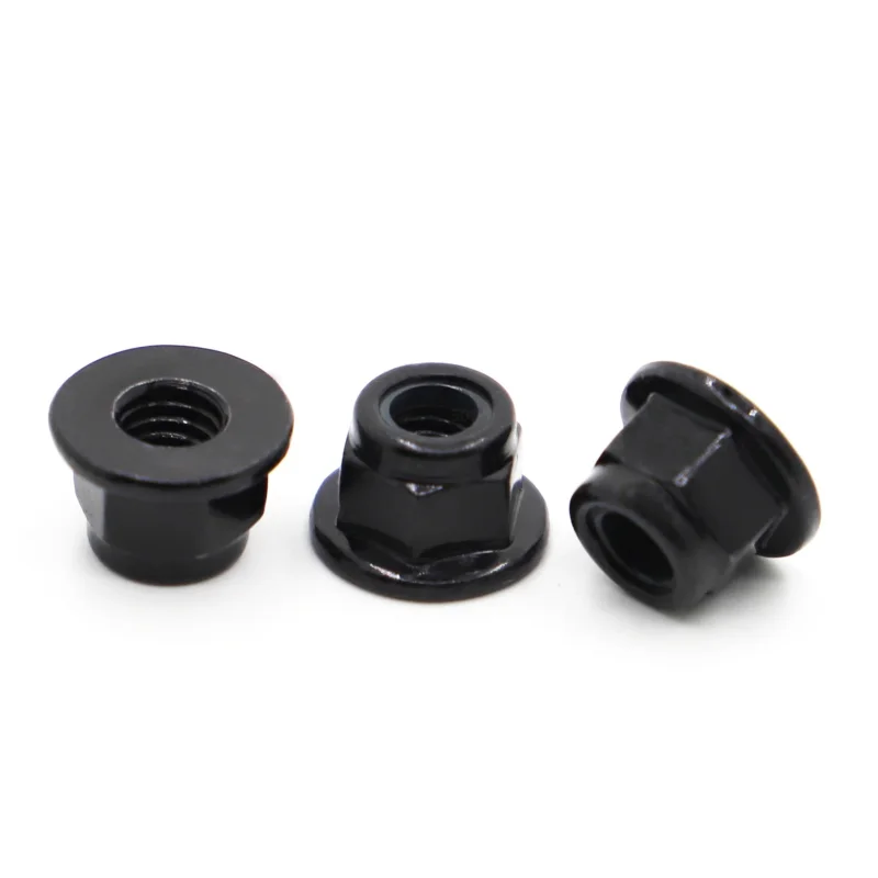 M3 M4 M5 M6 M8 M10 Black Carbon Steel Hex Flange Nylon Insert  Nut Self-locking Nut