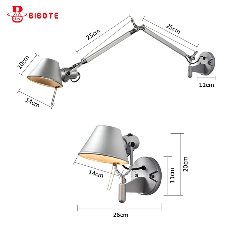 Modern Swing Long Arm Adjustable Flexible Wall Lights Silver Eye Protection Living Room Bedroom Bedside Adjustable Wall Lamp