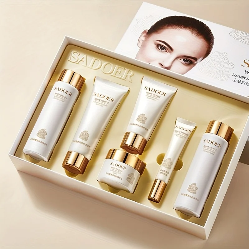 

Набор для ухода за кожей с белым трюфелем, 6 предметов: очищающее средство для лица, тоник, сыворотка, крем для лица, крем для глаз, увлажняющий лосьон.