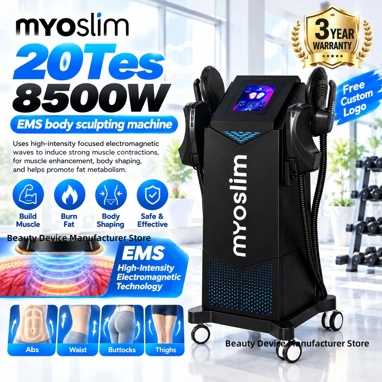 MYOslim EMS Fitness Equipment Body Sculpting Machine 20Tes Muscle Building Weight Loss Device for Gym Beauty Salon Spa Center