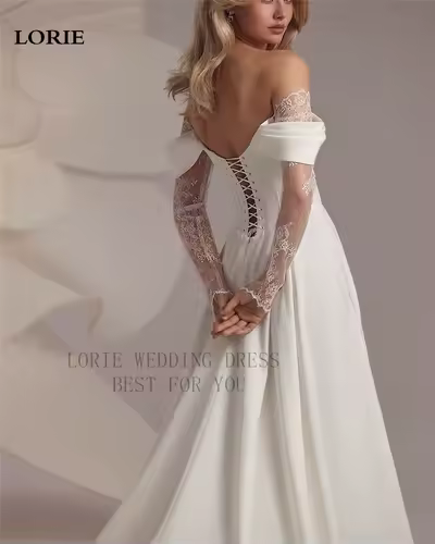 LORIE Lace Long Sleeve Wedding Dresses Off Shoulder A-Line Bridal Gowns Backless Princess Appliques Bride Gown Customized - Image 3