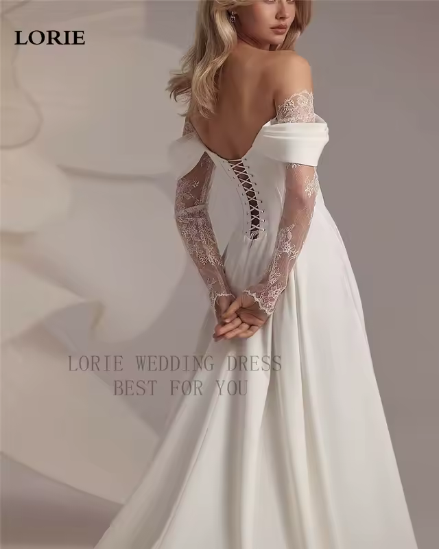 LORIE Lace Long Sleeve Wedding Dresses Off Shoulder A-Line Bridal Gowns Backless Princess Appliques Bride Gown Customized - Image 3