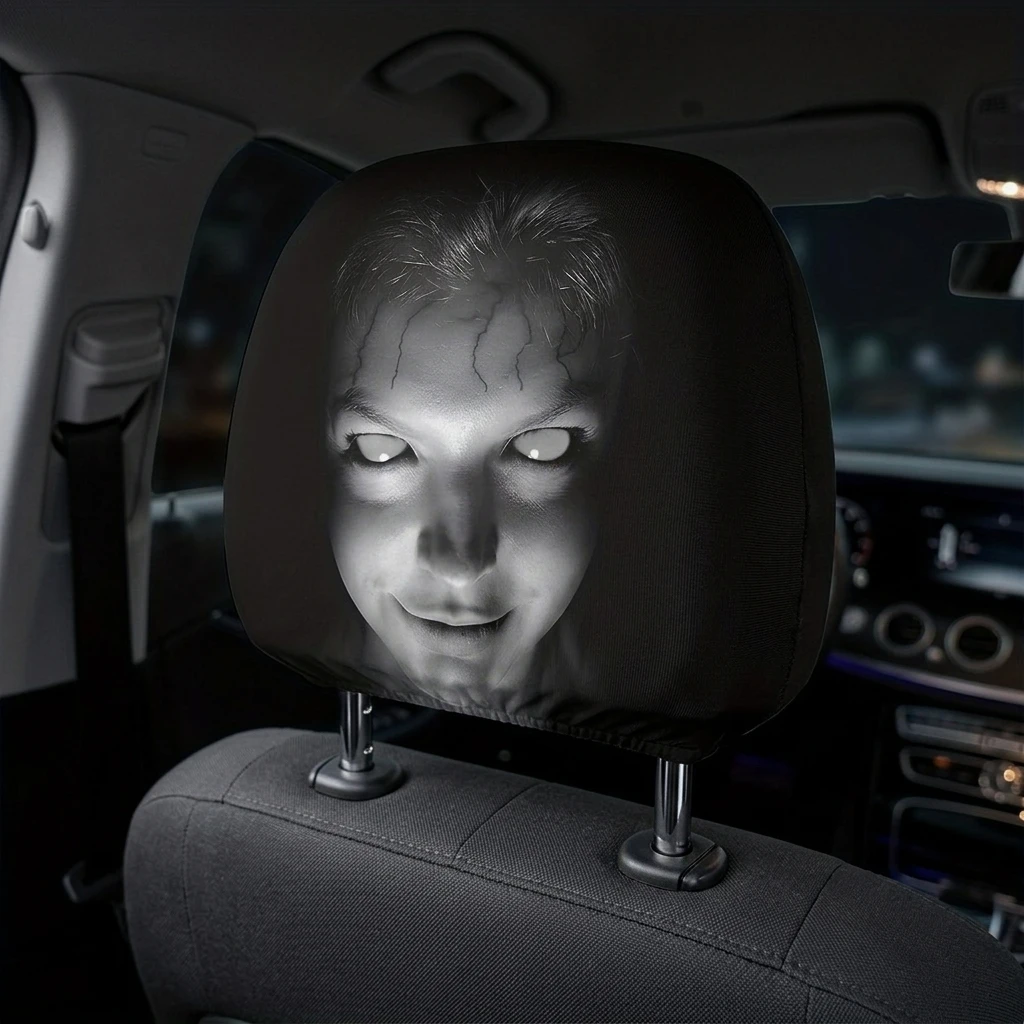 1Pc Elastic Car Headrest Cover Ghost Pattern Spooky Design Universal Auto Interior Accessories for Halloween Party Decoration