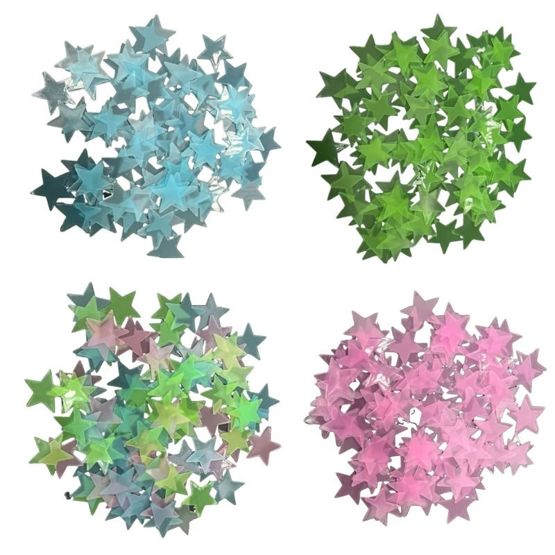 100 יחידות מדבקת קיר כוכבים 3D Bright Glow In Dark לאירועי חתונות ומסיבות