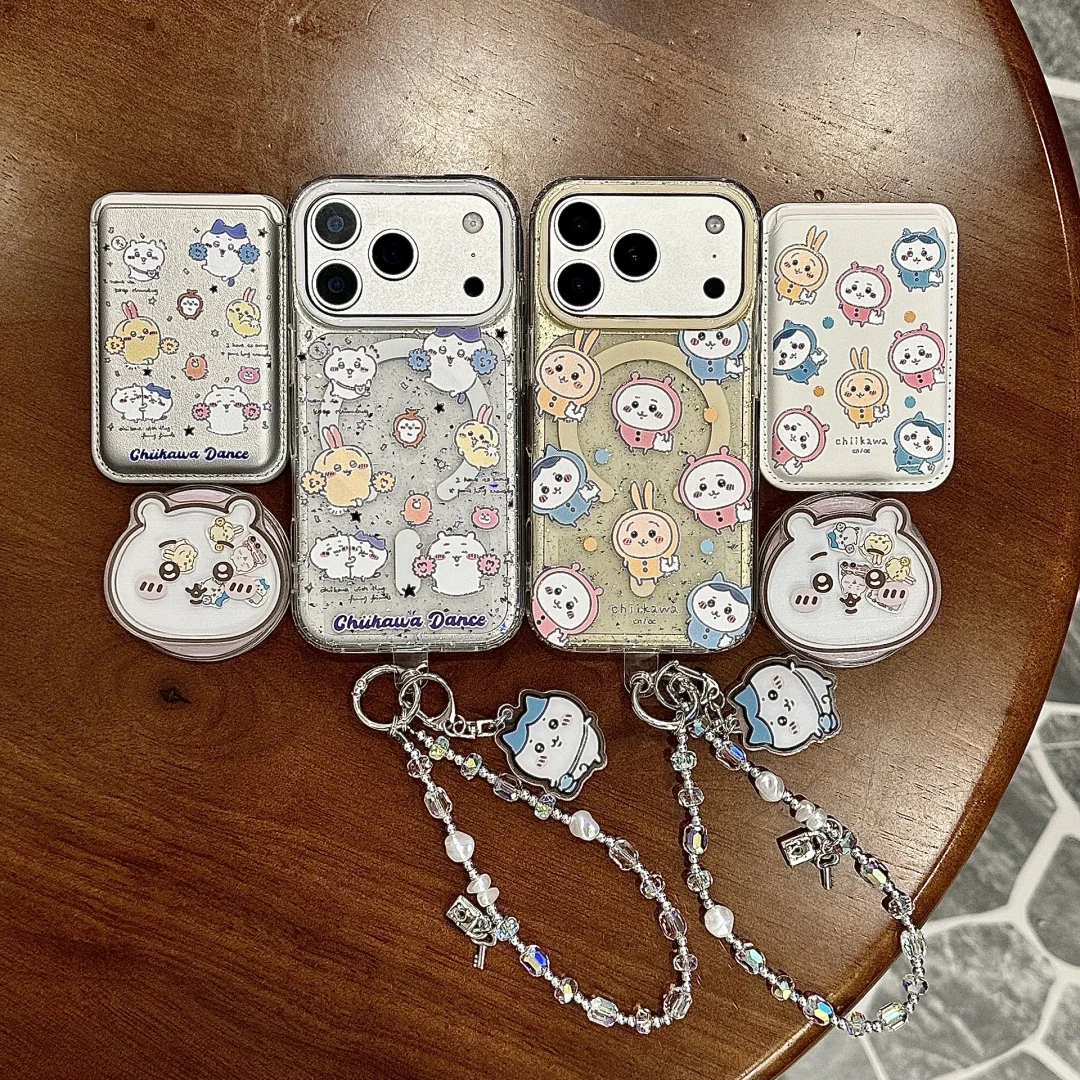 

Full Screen C-Chiikawa Lovely Magnetic wallet Cute Strap Cartoon Shining Phone Case For iPhone 17 16 15 14 13 Pro Max Y2K Cover﻿