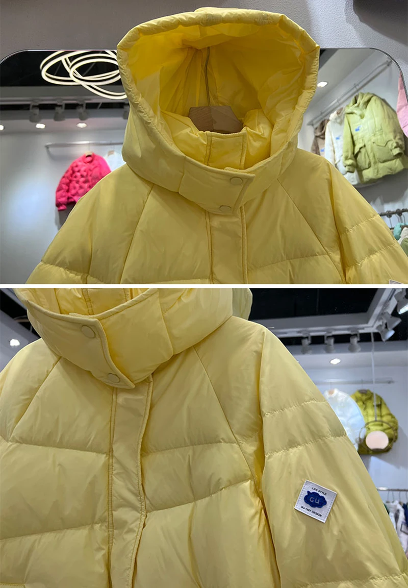 2024 New Winter Womens 90% White Duck Down Coats Casual Candy Color Warm Bread Jackets Female Hooded Loose Snow Outwear