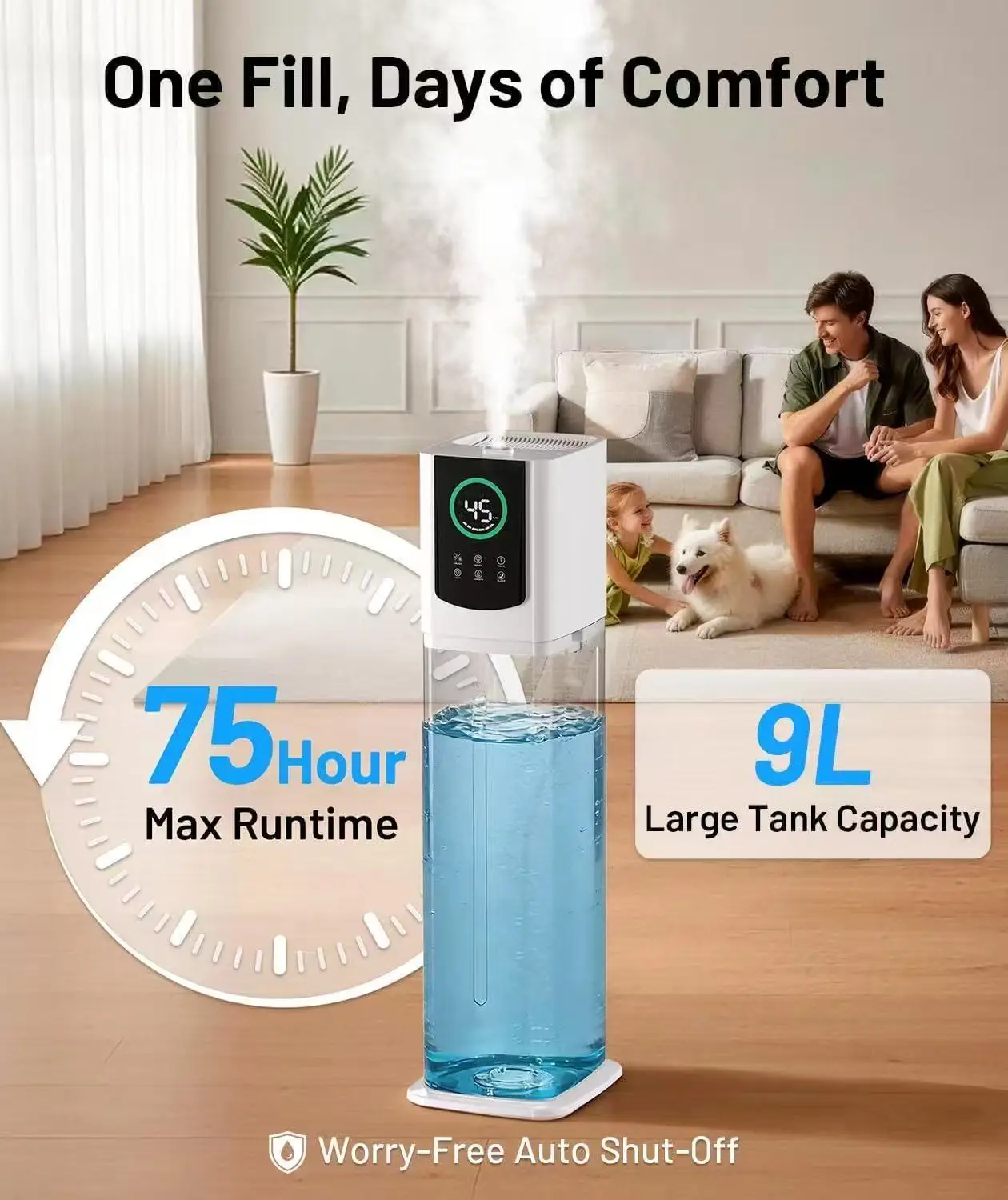 9L Smart Humidifier for Bedroom Ultrasonic Large Mist Air Humidifier Ultra-Quiet 28dB, Auto Shut-Off, Baby Safe White