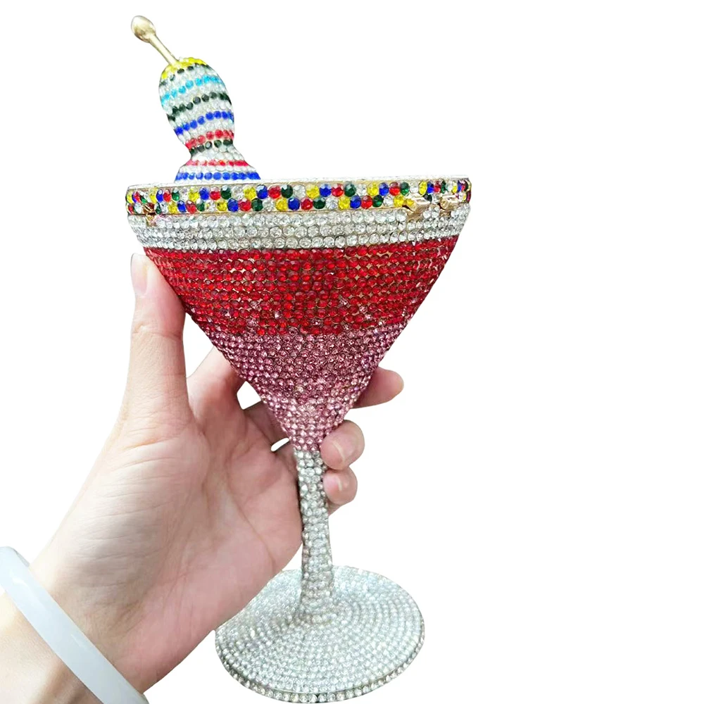 

WHTUOHENG Goblet Shape Diamond Evening Bags Cocktail Glass Rhinestone Wedding Party Purses Crystal Purses Hard Metal Handbag