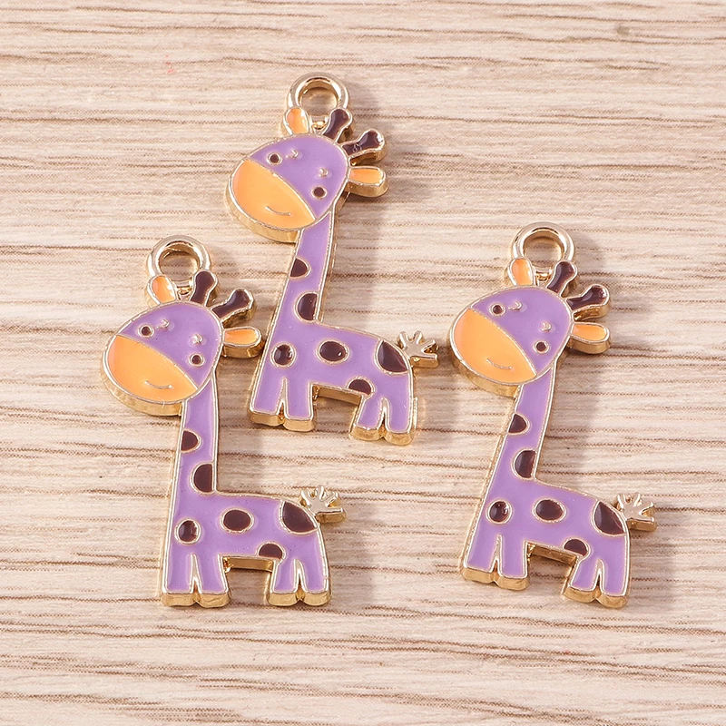 10pcs 16x27mm Cartoon Enamel Animal Giraffe Charms Pendants for Making Earrings Necklaces DIY Handmade Crafts Jewelry Findings