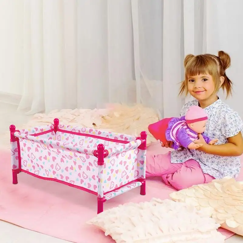 Kid Doll Bed Realistic Children Doll Folding Crib Bed Doll Accessories Simulation Game Pretend Play Toy For Boys And Girls Gift