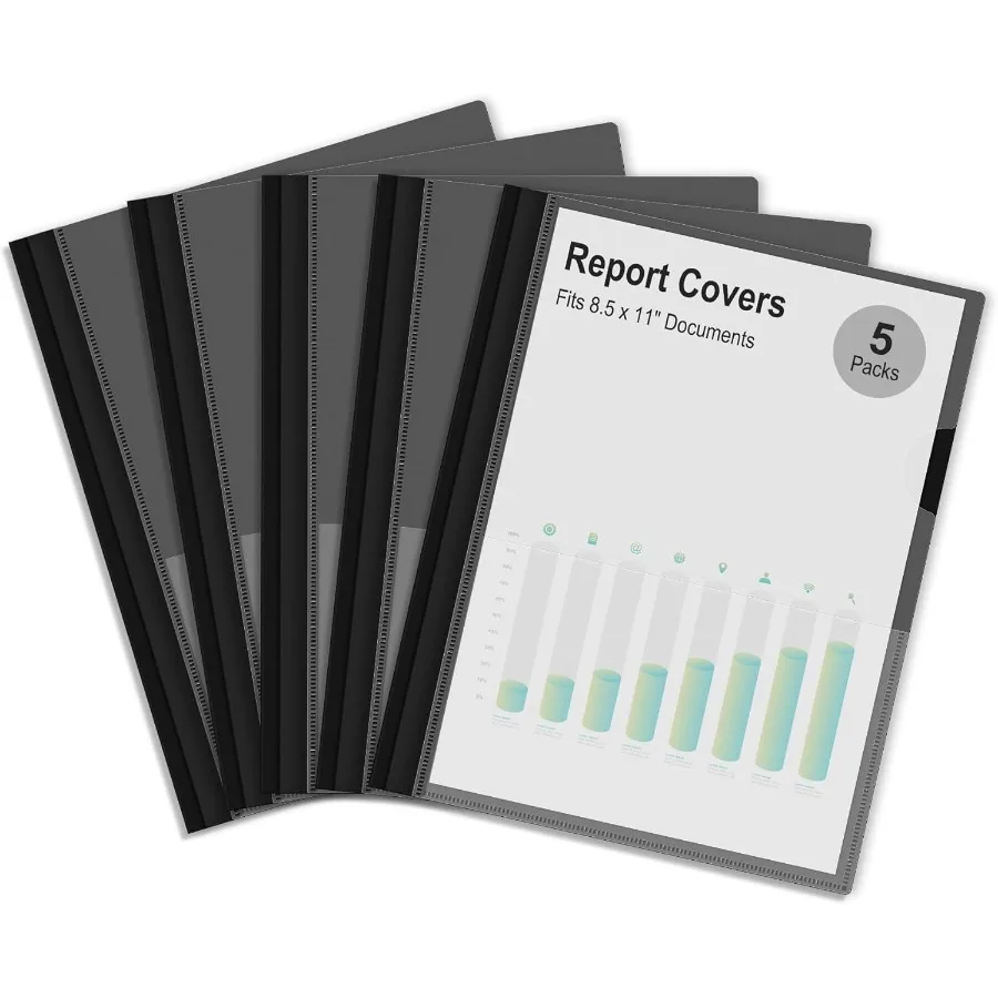 

5 упаковок прозрачных передних чехлов для отчетов с 3-контактными застежками, пластиковые папки для презентаций проектов, обложки для документов резюме с черными