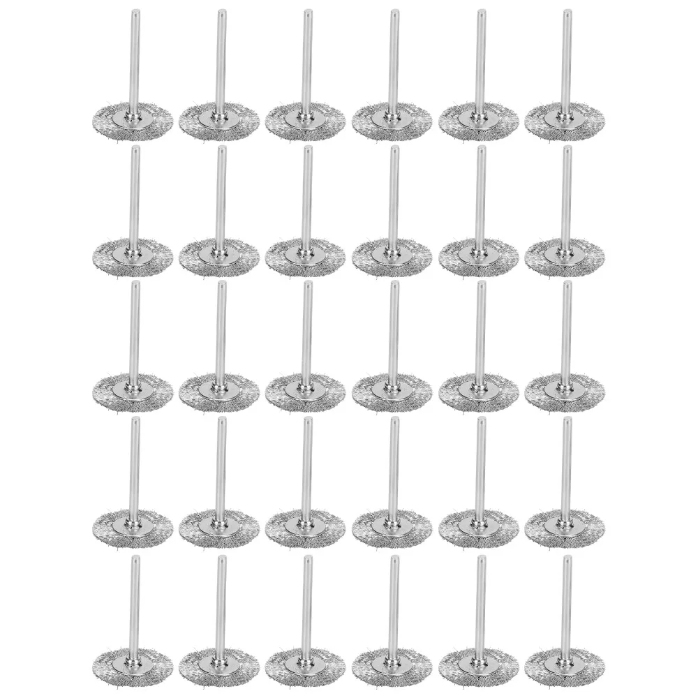 30pcs Versatile T Shape Shank Wire Brush Wheel 3mm Shank 25mm Diameter Polishing Wheel Brush Rotary Tool Brush Set Deburring