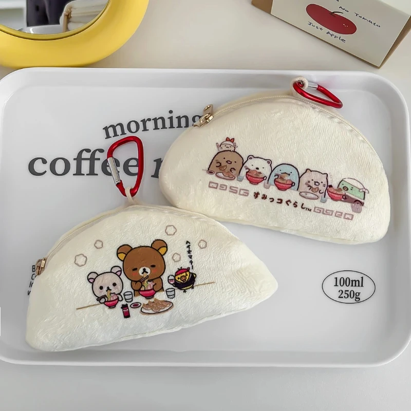 Bolsa de Almacenamiento de Lápiz Labial de Peluche Miniatura de Rilakkuma y Sumikko Gurashi, Monedero Bonito, Llavero DIY para Niñas, Regalo