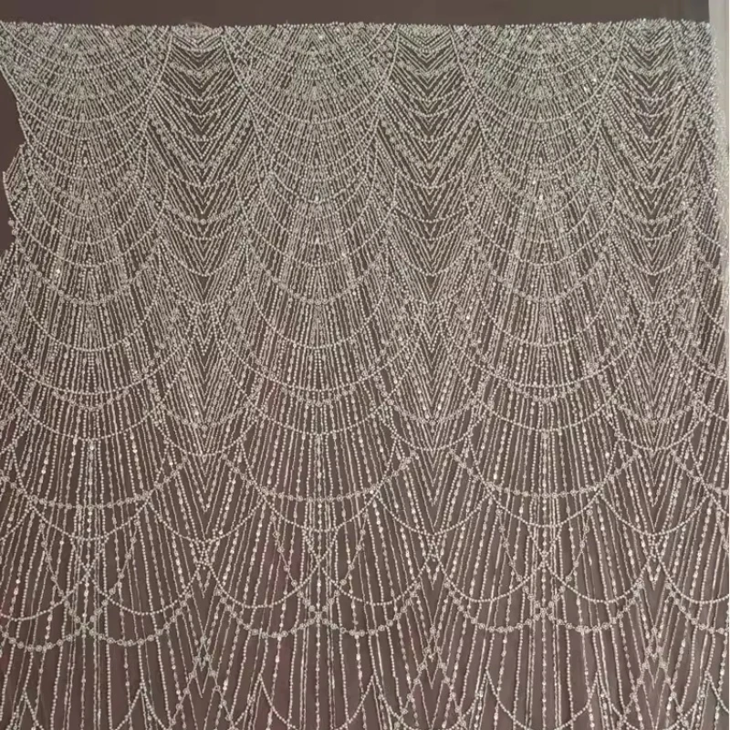 Nail Bead Sequin Embroidery Lace Mesh Fabric for DIY Sewing Handmade Wedding Dress Accessories Clothing Fashion Material Cloth