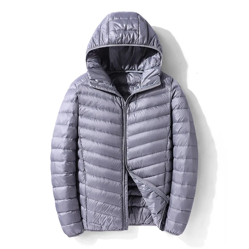 Jesienno-zimowa męska lekka kurtka puchowa Fashion Casual White Duck Down Ciepły płaszcz z kapturem Solid Color Slim Padded Jacket