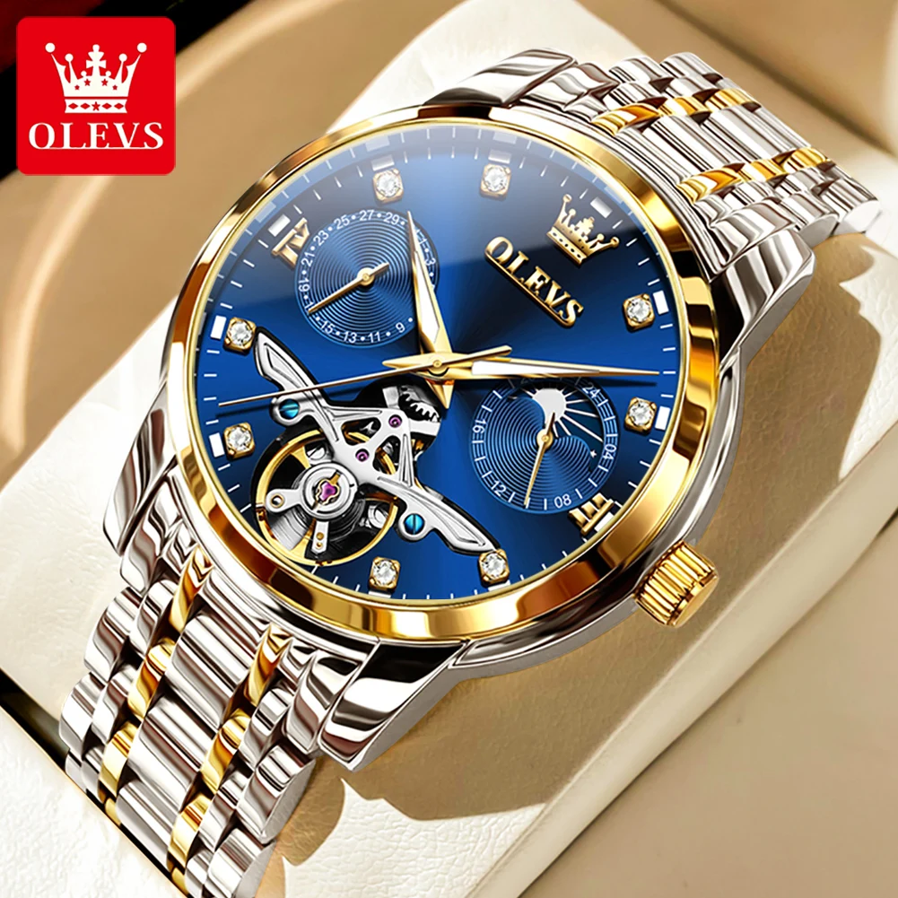 OLEVS 6703 Mens นาฬิกาแบรนด์หรู Tourbillon นาฬิกา Chronograph กันน้ํา Mens ของขวัญแถม