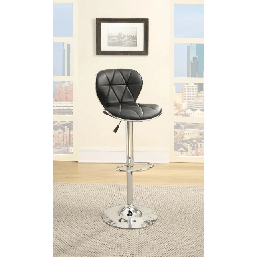 

Black Faux Leather Stool Counter Height Chairs Set of 2 Adjustable Height Kitchen Island Stools Gas Lift Chrome Base.