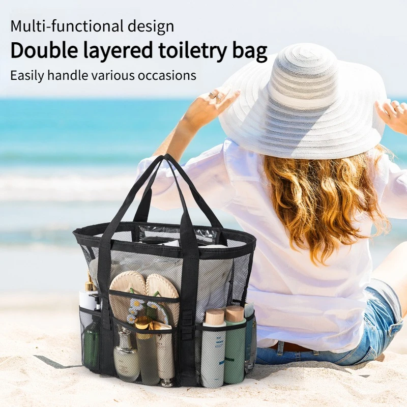 Large Capacity Mesh Beach Bag, Swimming Toy Storage Bag, Multifunctional Travel Handheld Single Shoulder Swimsuit Storage Bag