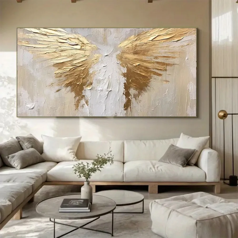 Large Scale Abstract Handmade Texture Painting Gold Foil Abstract Oil Painting Modern Mural Living Room Decoration