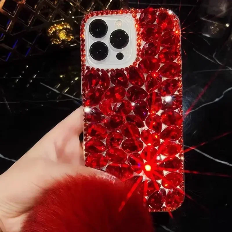 Luxury Gemstone Bling Rhinestone Fur Hairball Phone Case for iPhone,16 Plus 15Pro, 14Plus, 13 Pro, 12 Mini, 11Pro MAX