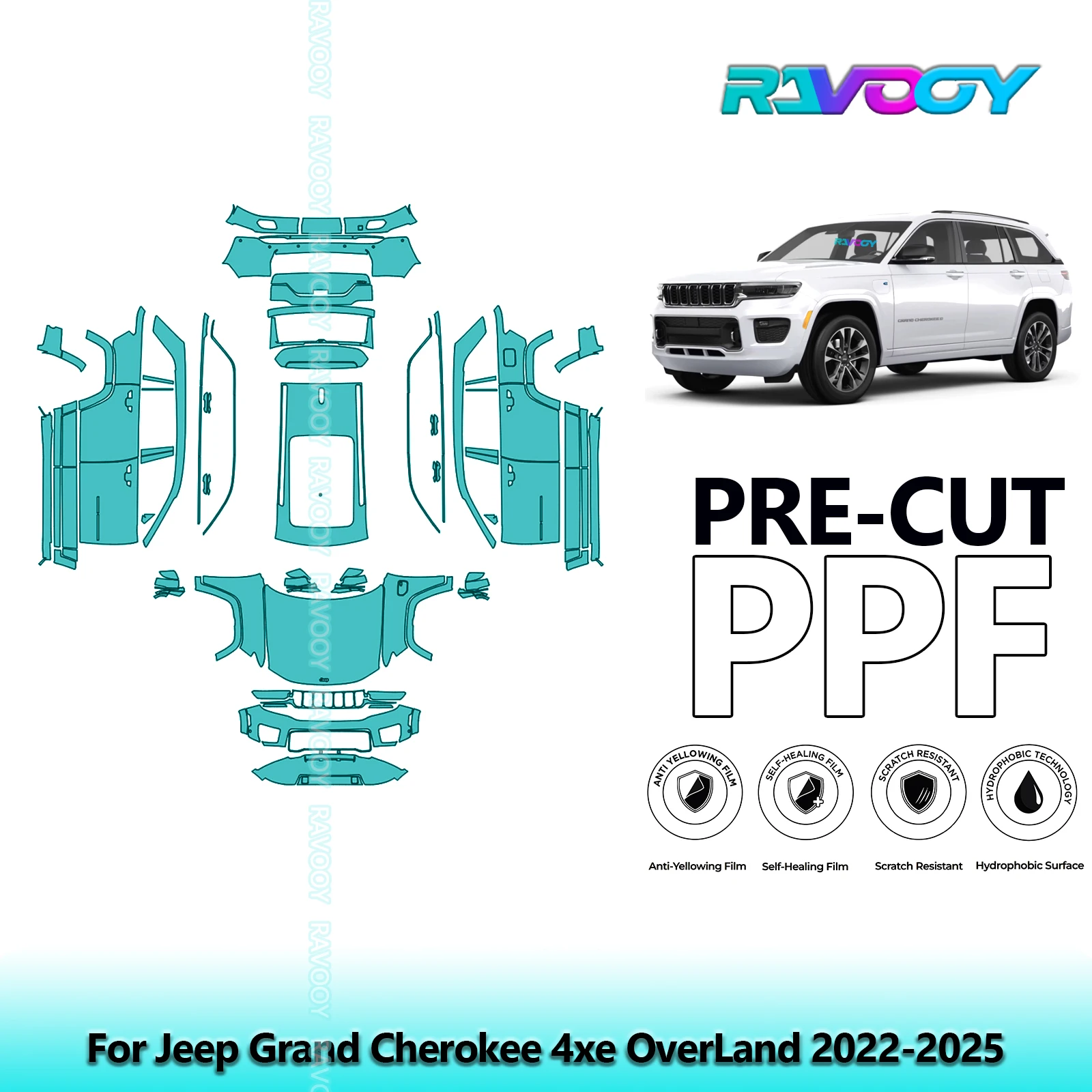 

8.5Mil Precut PPF Paint Protection Film Full Vehicle For Jeep Grand Cherokee 4xe OverLand 2022-2025Clear Bra