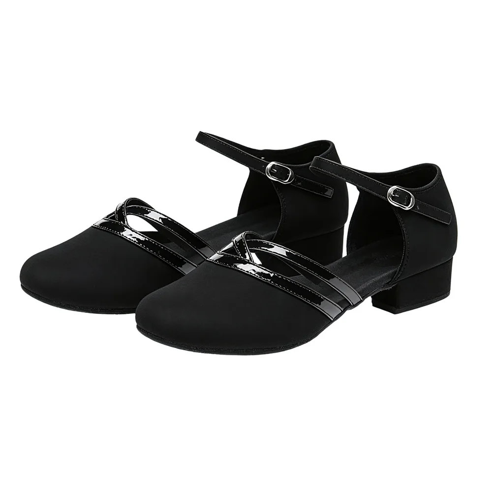 Ladies Ballroom Latin Dance Shoes Black Salsa Shoes Low Heel 3.5cm Samba Tango Shoe Soft Sole Party Ballroom Shoes