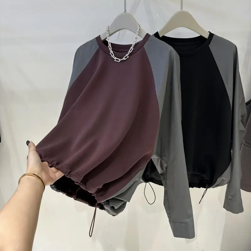 Fashion Hoodie for Women in Spring and Autumn Plus Size 300 Pounds Loose Color Blocked Shirt with Slim Sleeves Top