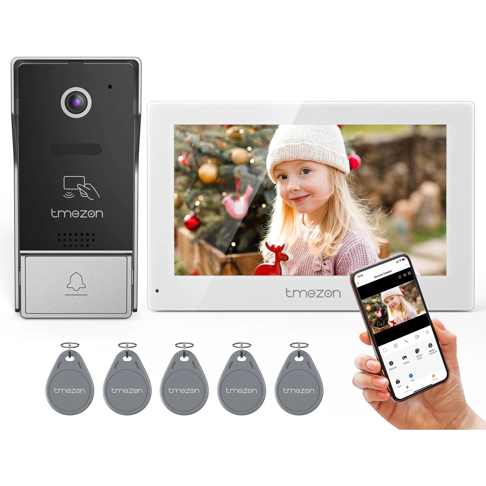 TMEZON 7 pulgadas Tuya App 1080P Wifi sistema de intercomunicación de videoportero inteligente con timbre con cable aplicación/contraseña/pantalla táctil deslizante de tarjeta