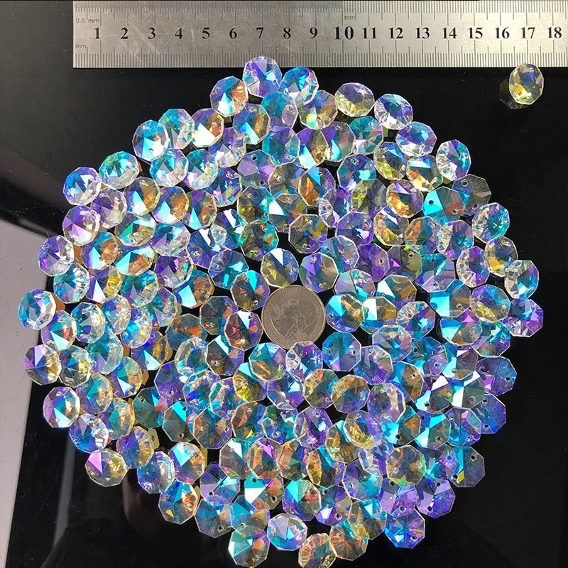 100PCS Aurora Crystal Glass Octagon Beads Garland Chandelier Parts Replacement Beads DIY Lamp Hanging Pendant Suncatcher Making - view 5