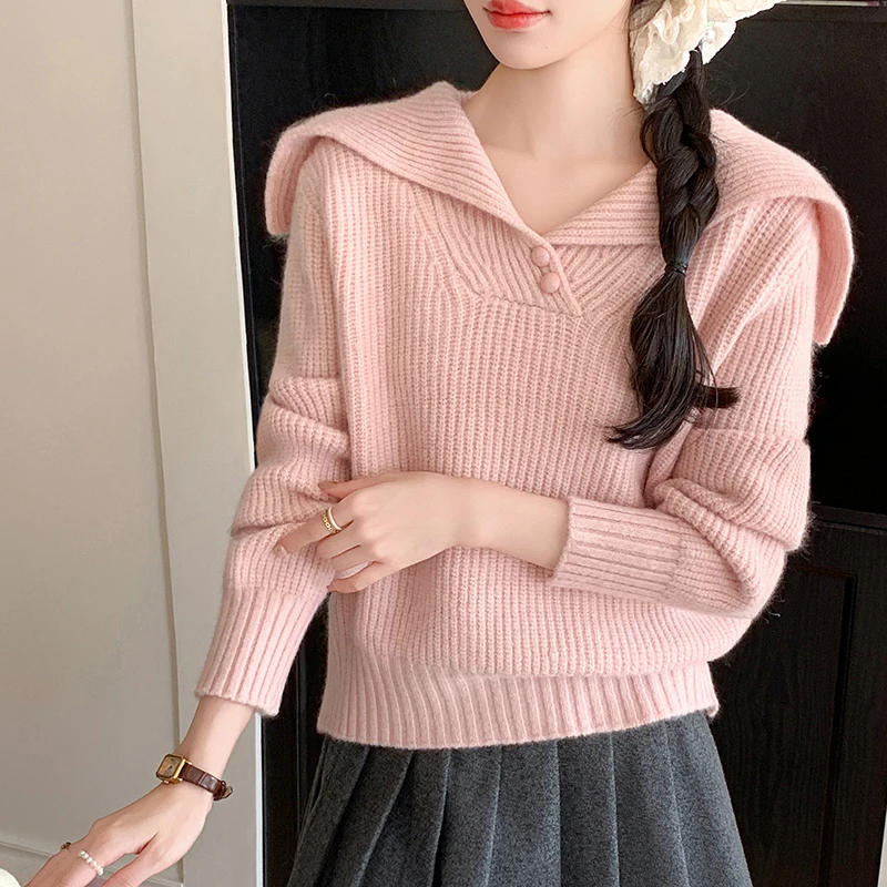 

Осень-зима, новая мода, вязаный пуловер с воротником Saior, женский однотонный свободный свитер с длинными рукавами, повседневный универсальный топ