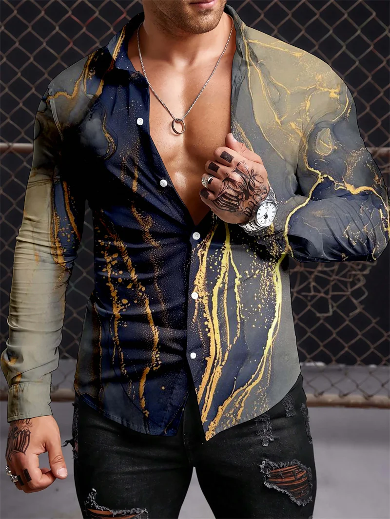 2023 Fashion Men\'s Long Sleeve Polo Neck Shirt Luxury Retro Pattern Shirt Casual Fashion Top Large S-5XL