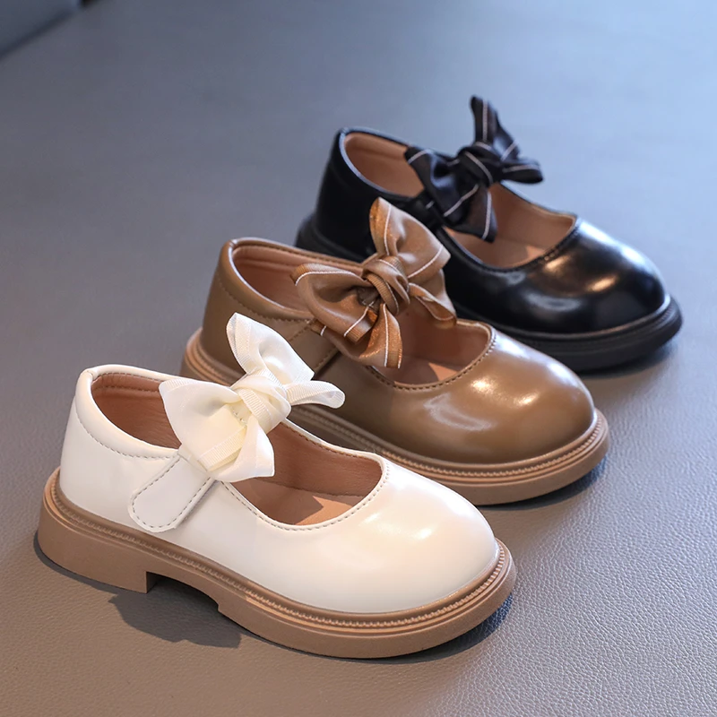 

Sweet Girls Princess Leather Shoes Chic Bowknot Kids Party Shoes Solid Color Versatile Children Causal School Flat Shoes Fashion