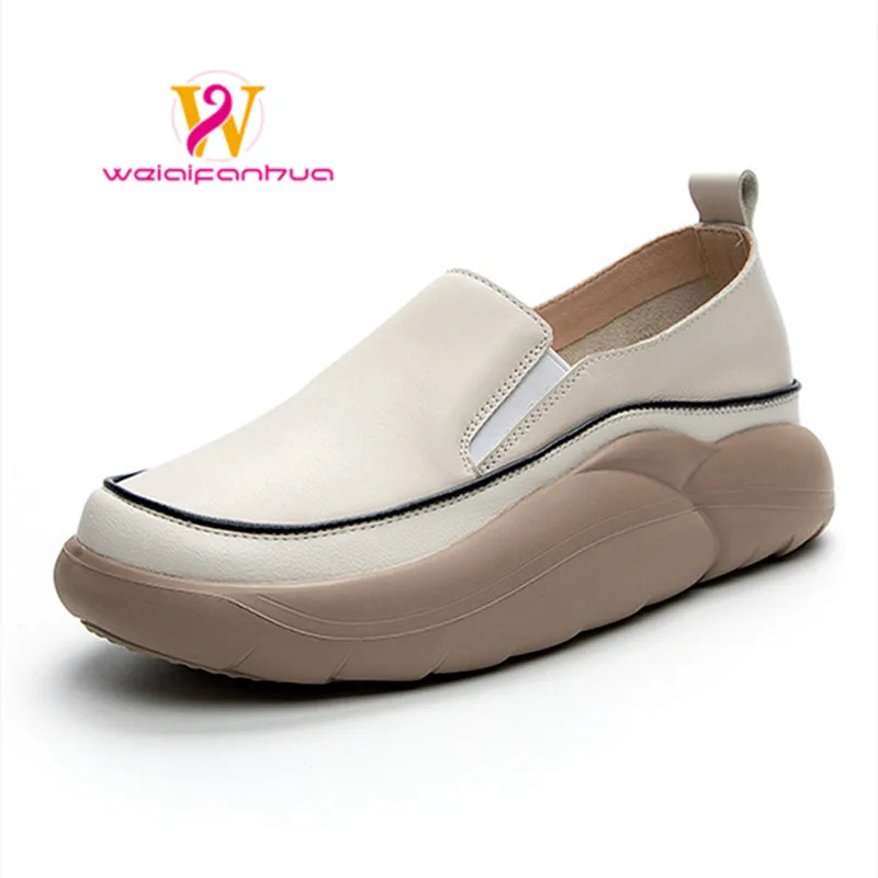 Women's loafers with a top layer of cowhide 2024 new fashionable and versatile platform soled casual retro ultralight single sho