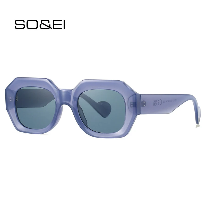 نظارات شمسية مربعة مضلعة جديدة من SO&EI للنساء، ظلال أزرق وأخضر UV400