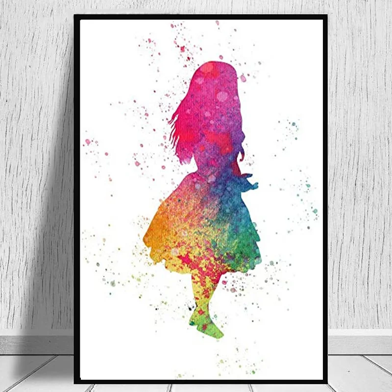 Watercolor Alice In Wonderland Canvas Painting Wall Art Disney Movie Cartoon Poster and Prints for Kids Bedroom Home Decor