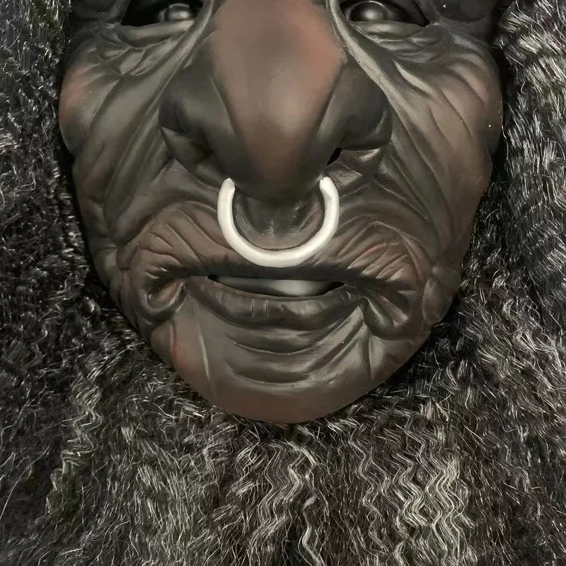 Bull Demon King Adult  Party Mask Halloween Costume Props Funny Latex Mask Fun Movie Mask with Hair and Horn Role Playing Mask